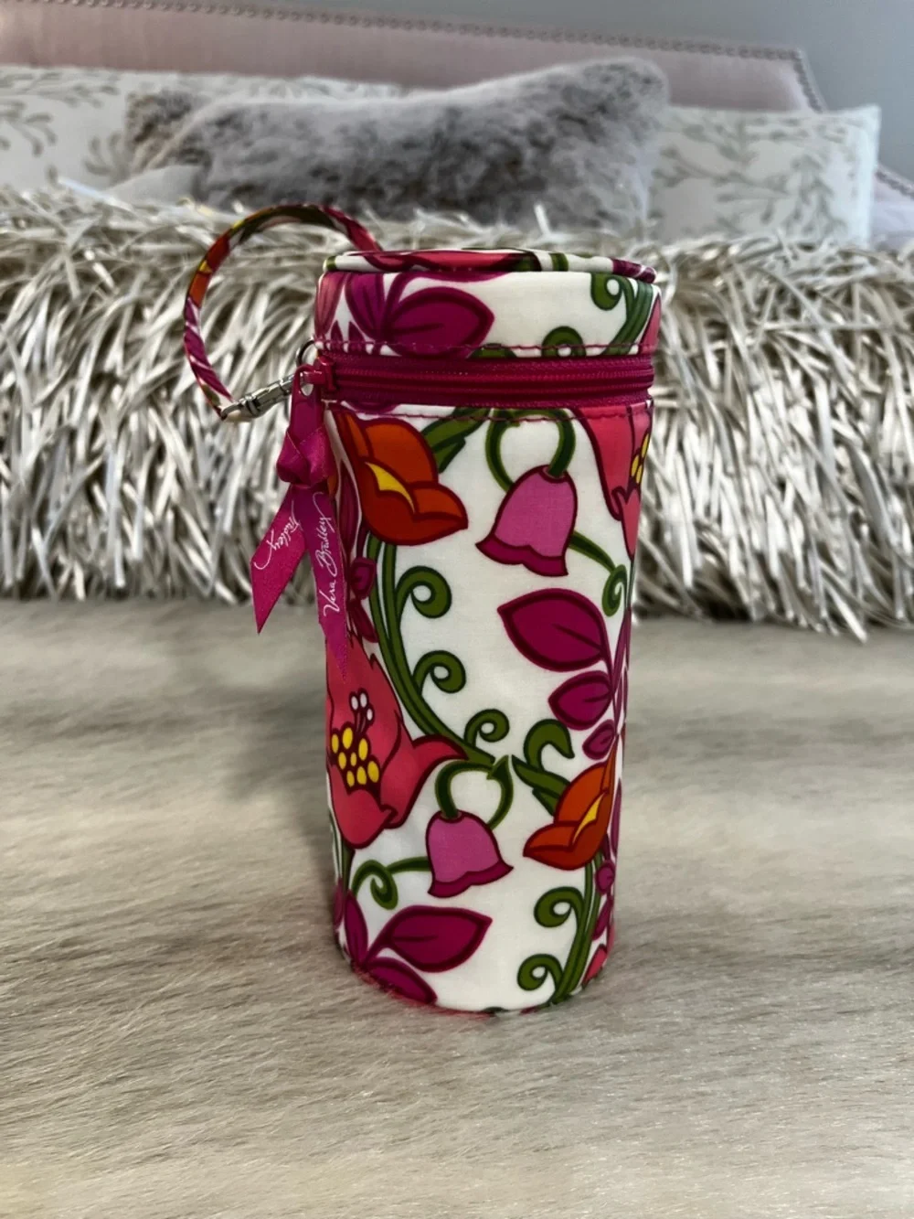 VERA BRADLEY Lillie Bell 2013 Baby Bottle Carrier Pink Orange Floral Insulated